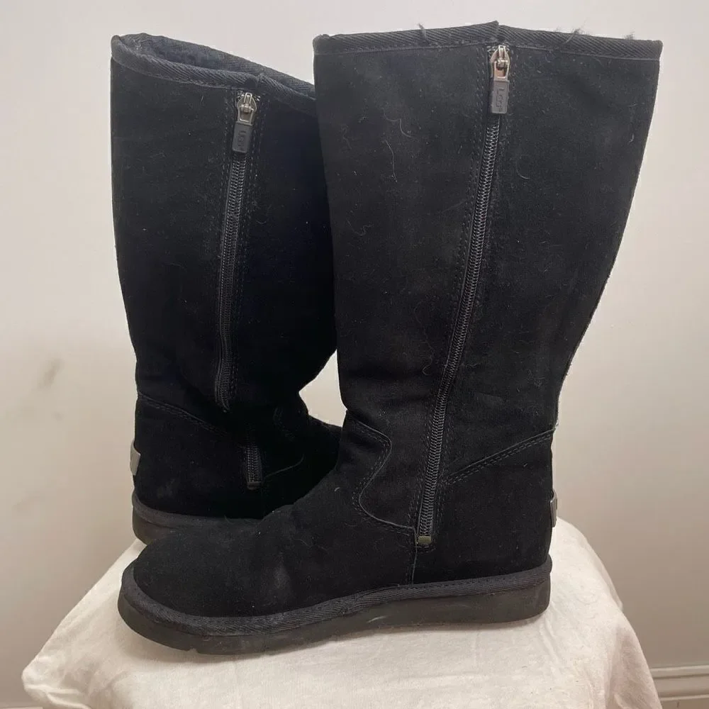 UGG Classic Rock Star Stud Tall Leather Sheepskin Shearling Winter Boots Black 7